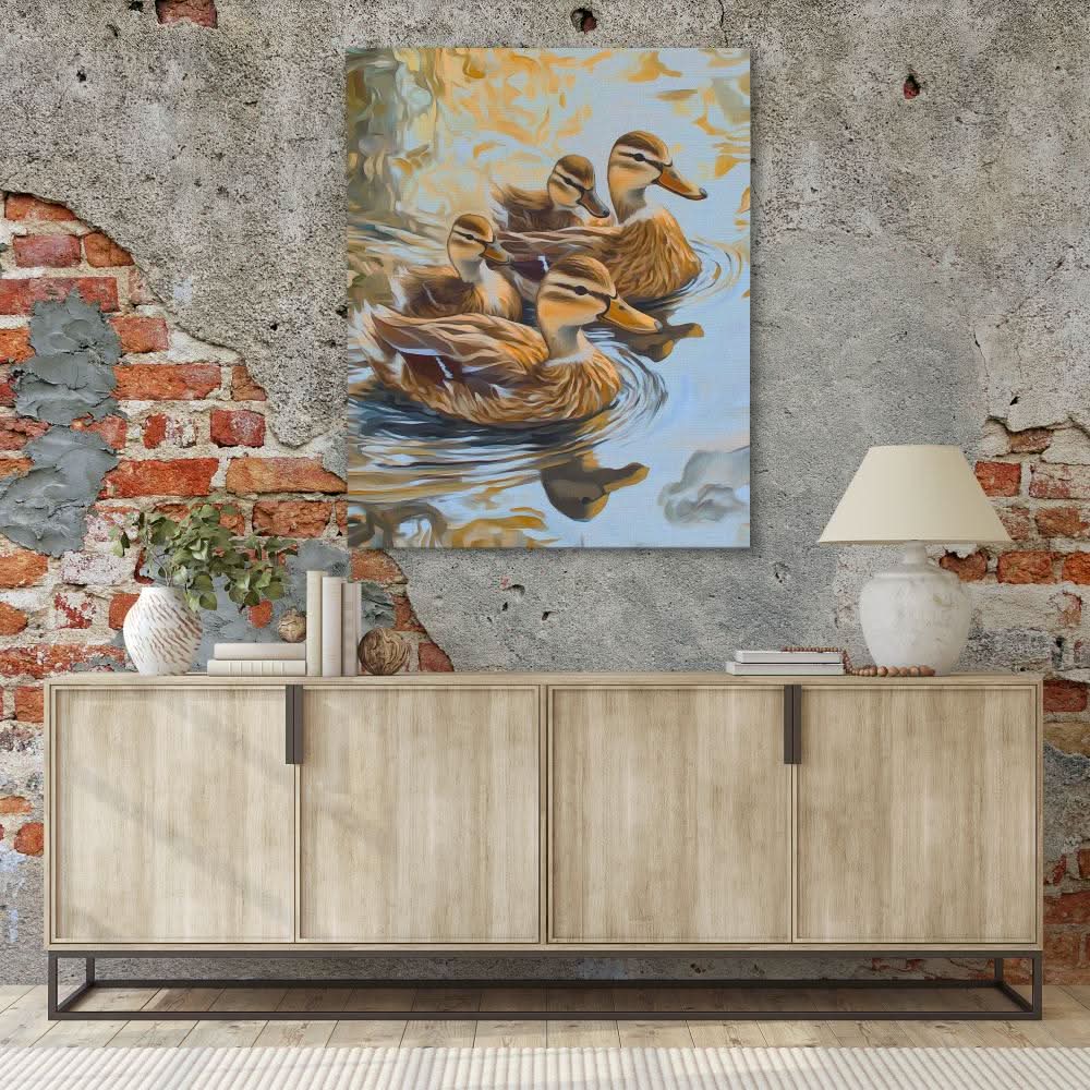 Mallard Family - Baby Animal Wall Art in Black Frame