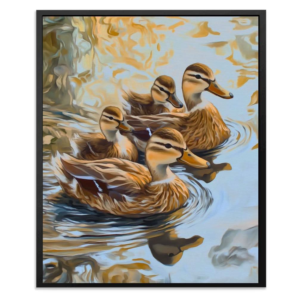 Mallard Family - Brown Canvas Wall Art