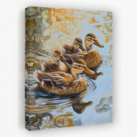Mallard Family - Animals Canvas Wall Art