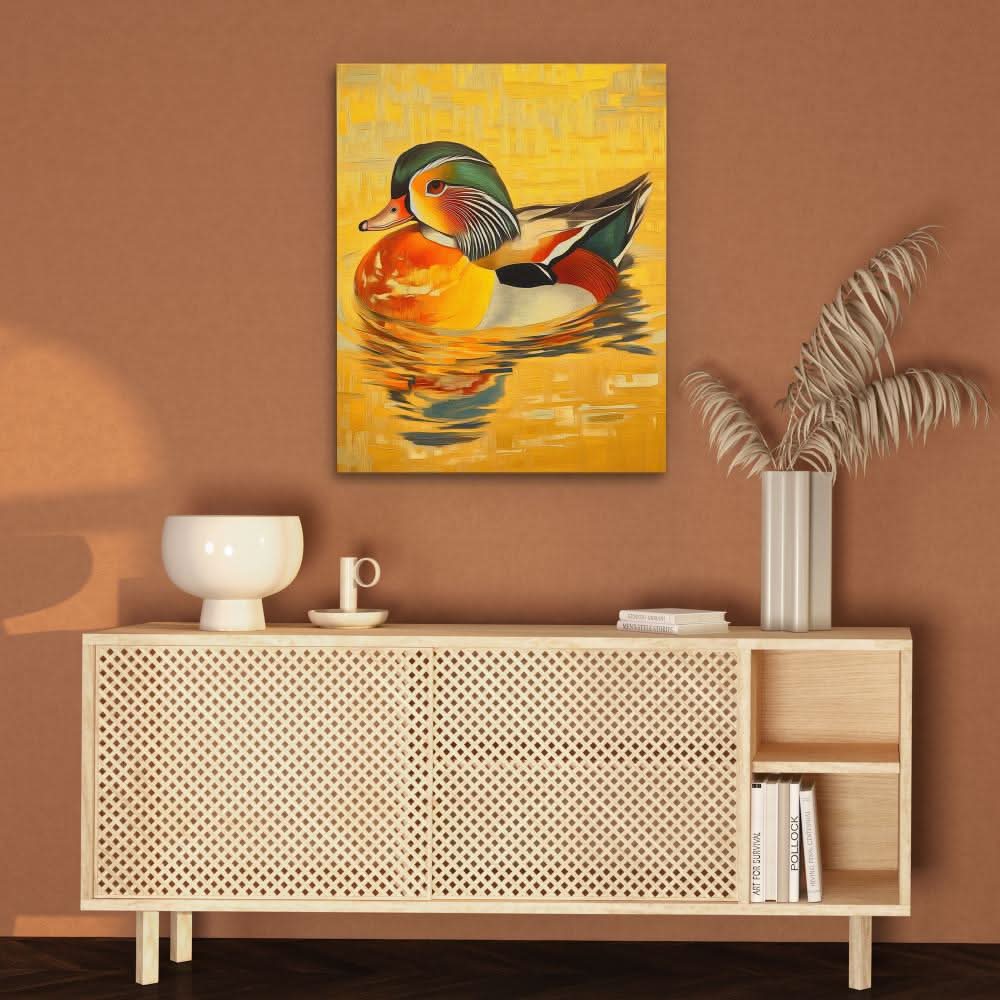 Mandarin Duck Glow - Modern Wall Art in Black Frame
