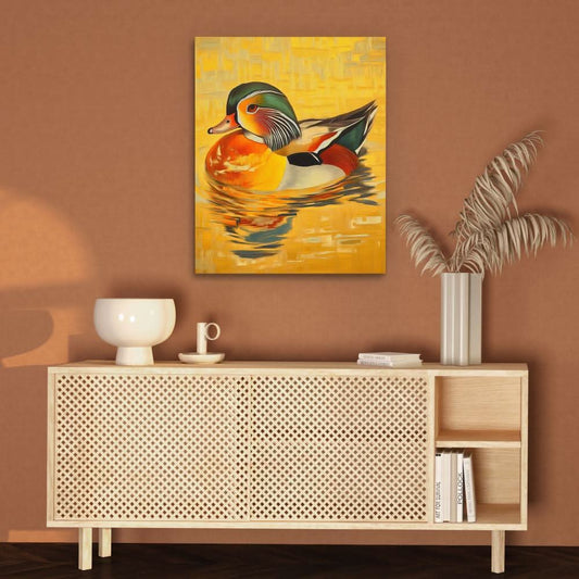 Mandarin Duck Glow - Modern Wall Art in Black Frame