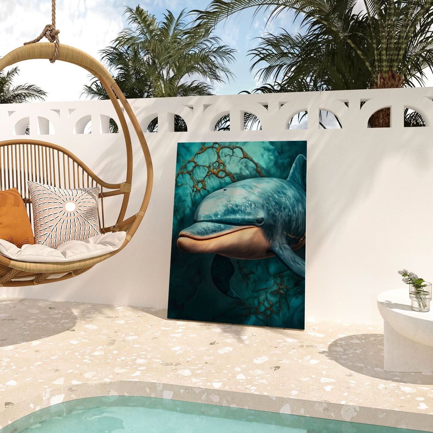 Marble Dolphin Dream - Blue Coastal Canvas Print