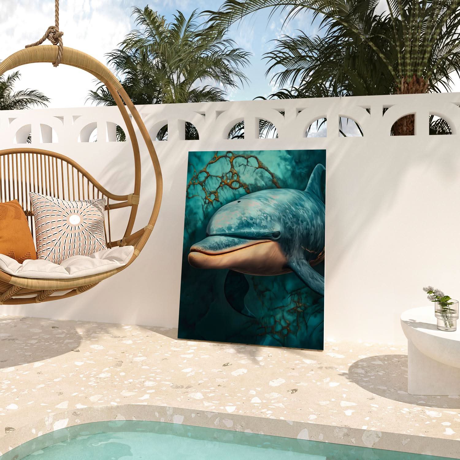 Marble Dolphin Dream - Blue Coastal Canvas Print
