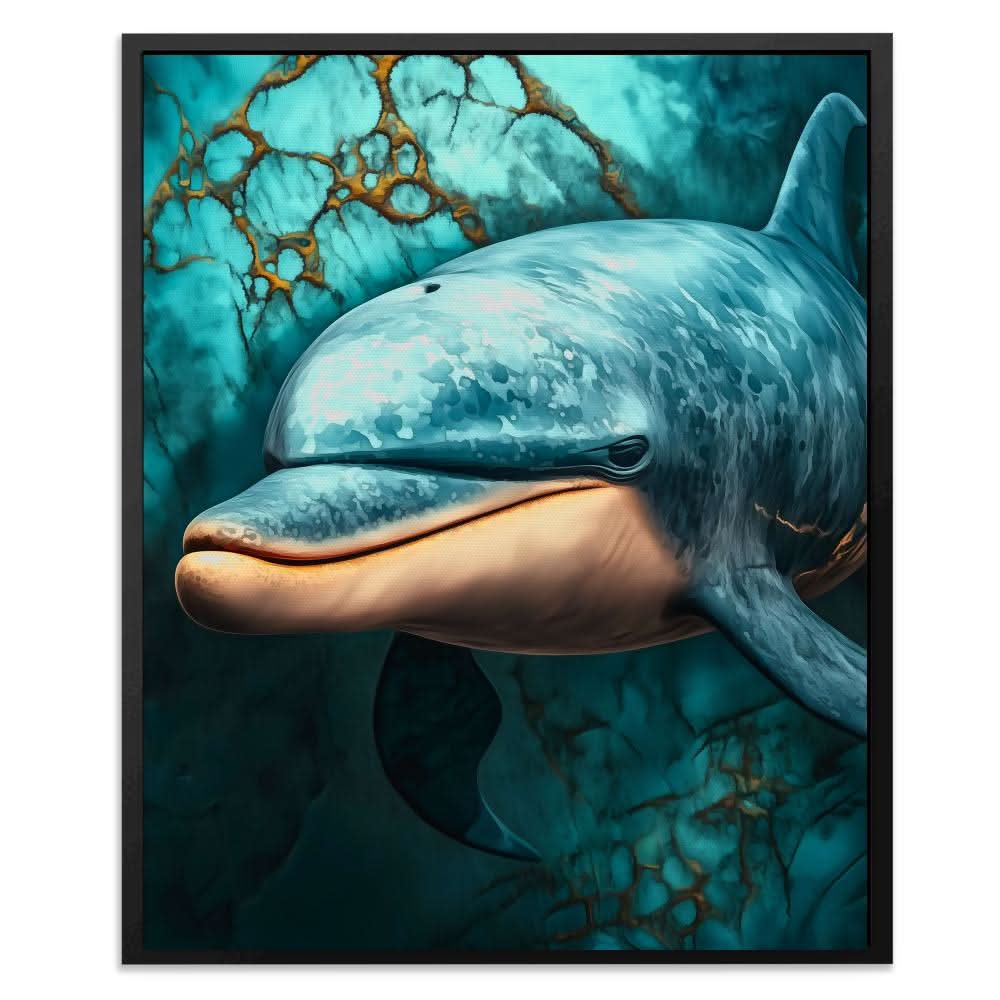 Marble Dolphin Dream - Modern Blue Canvas Wall Art