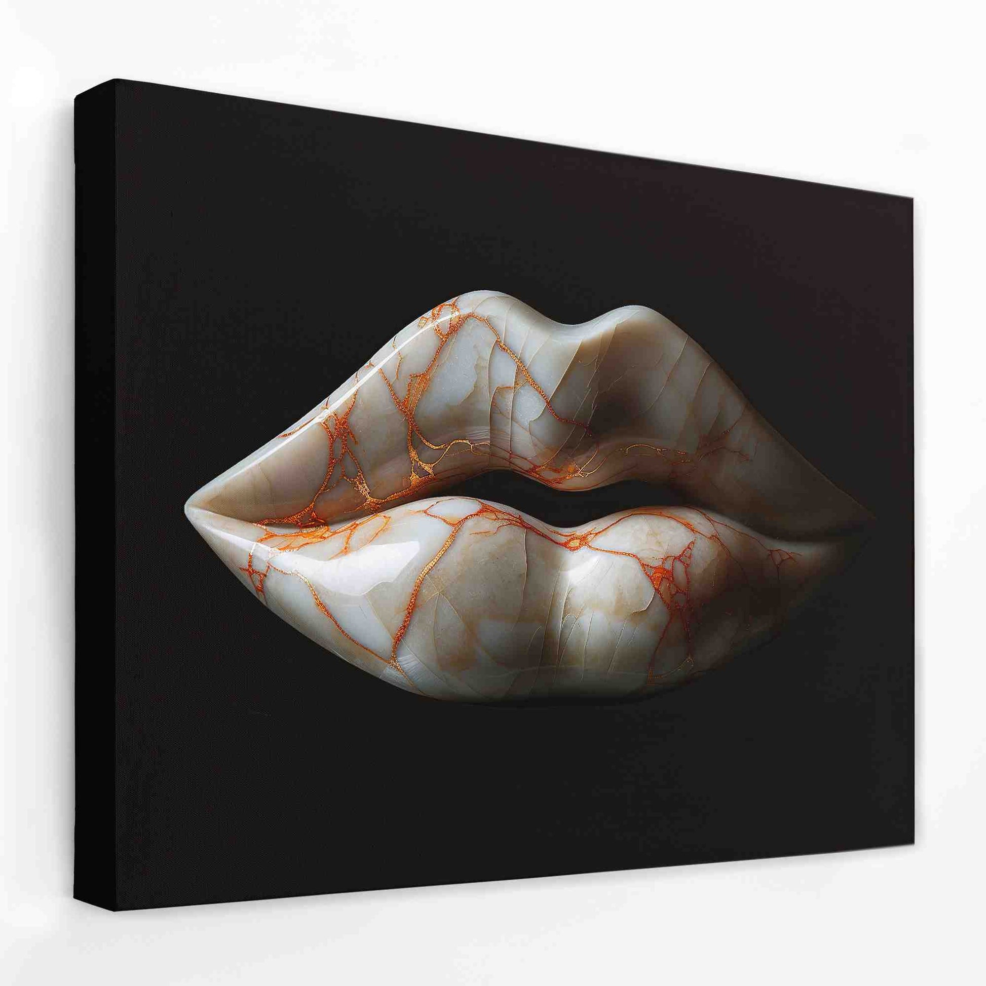 Marble Lips - Black and White Canvas Wall Art