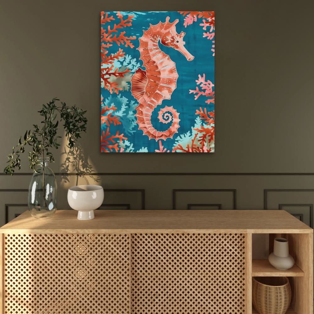 Marine Seahorse - Orange Coral Canvas Print