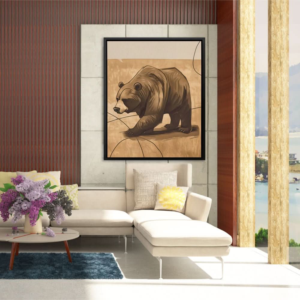 Market Bearverick - Contemporary Wall Art in Black Frame