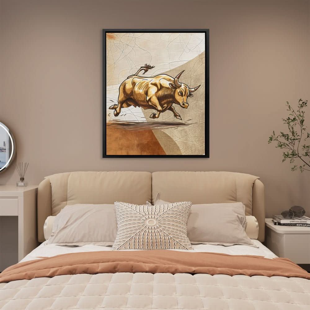 Market Opposite - Bull Wall Art in Black Frame