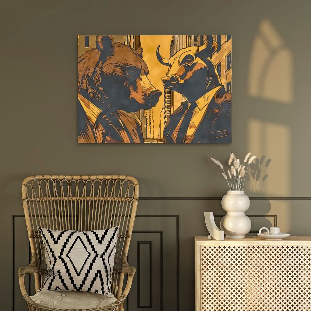 Market Rivalry - Black and Gold Canvas Wall Art