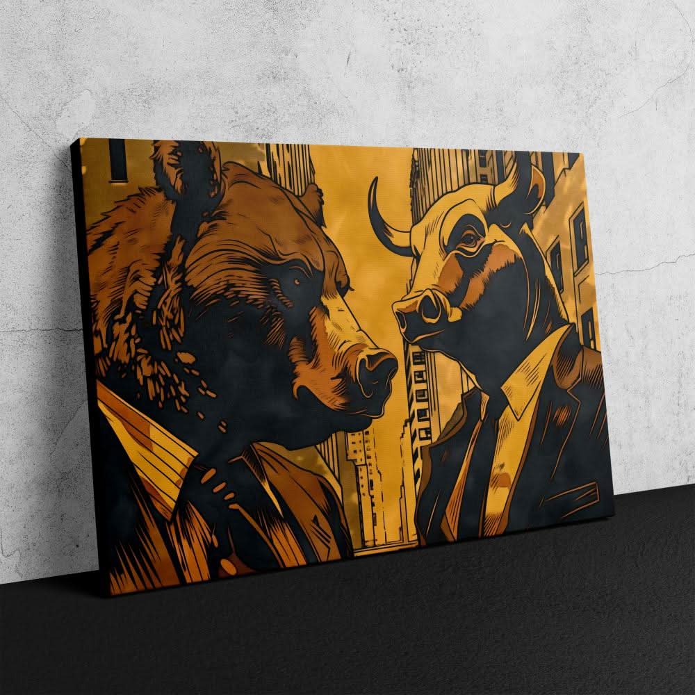 Market Rivalry - Black and Gold Bull Canvas Print