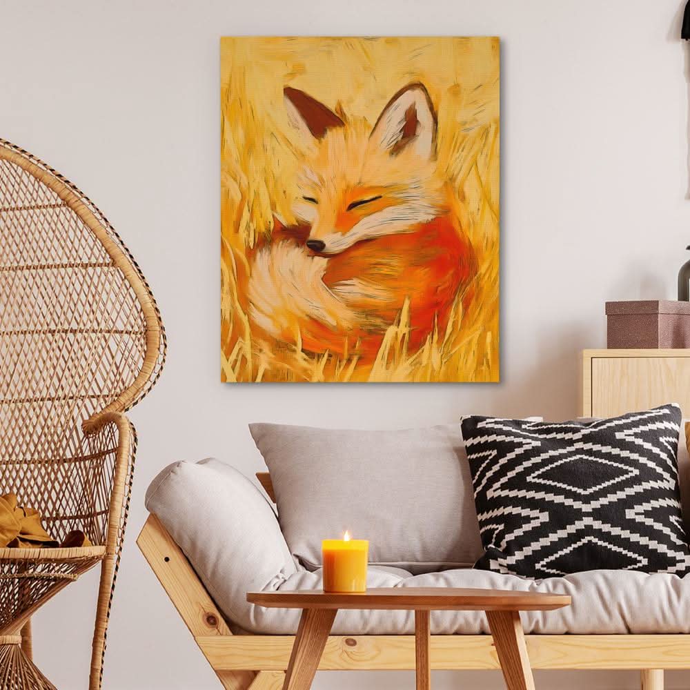 Meadow Dreams Fox - Beige Canvas Wall Art