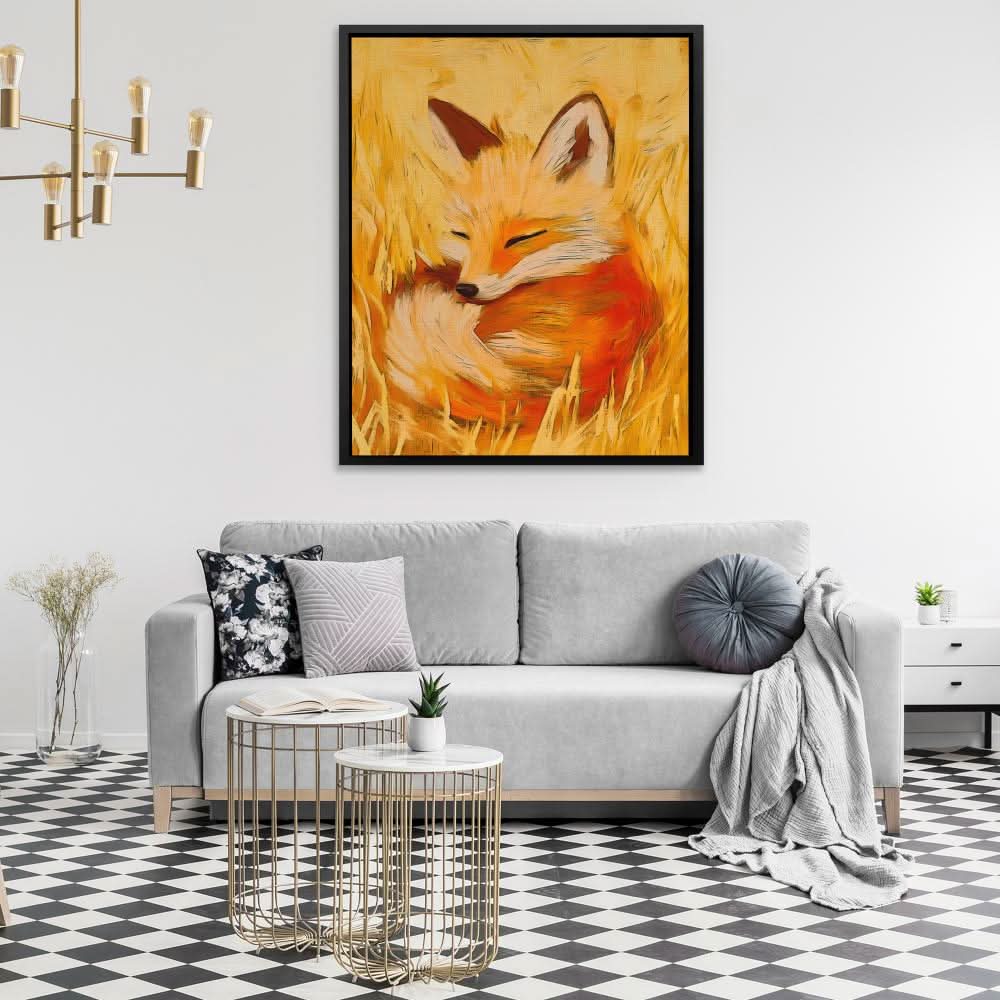 Meadow Dreams Fox - Baby Animal Wall Art in Black Frame