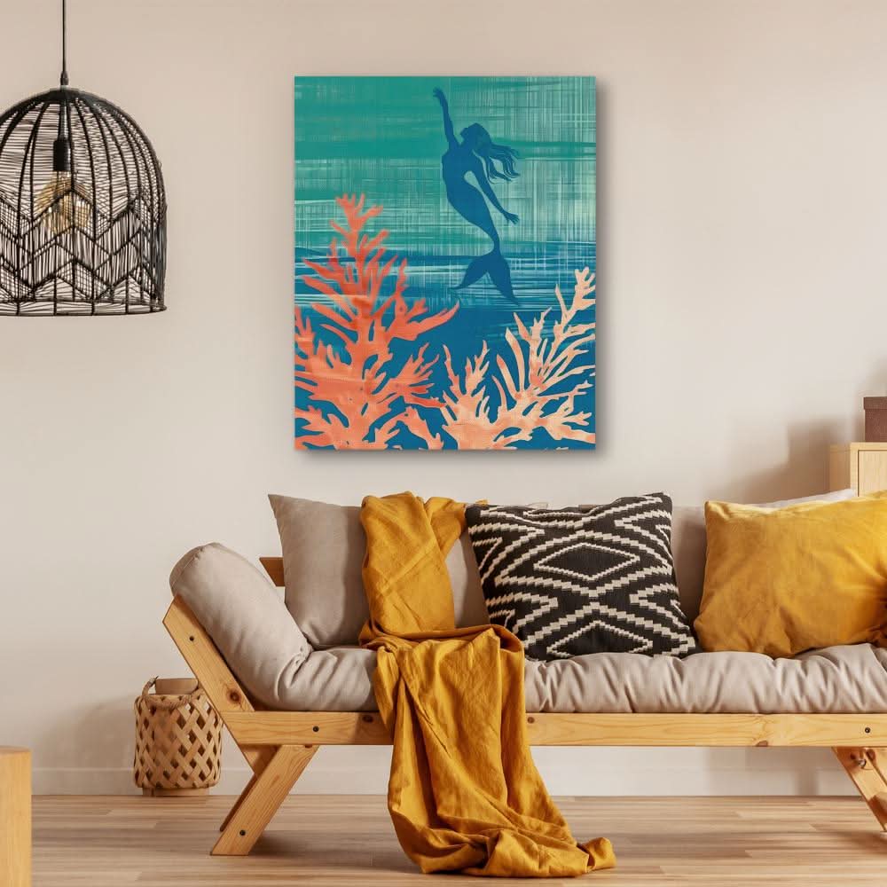 Mermaid Dreams - Coral Wall Art in Black Frame