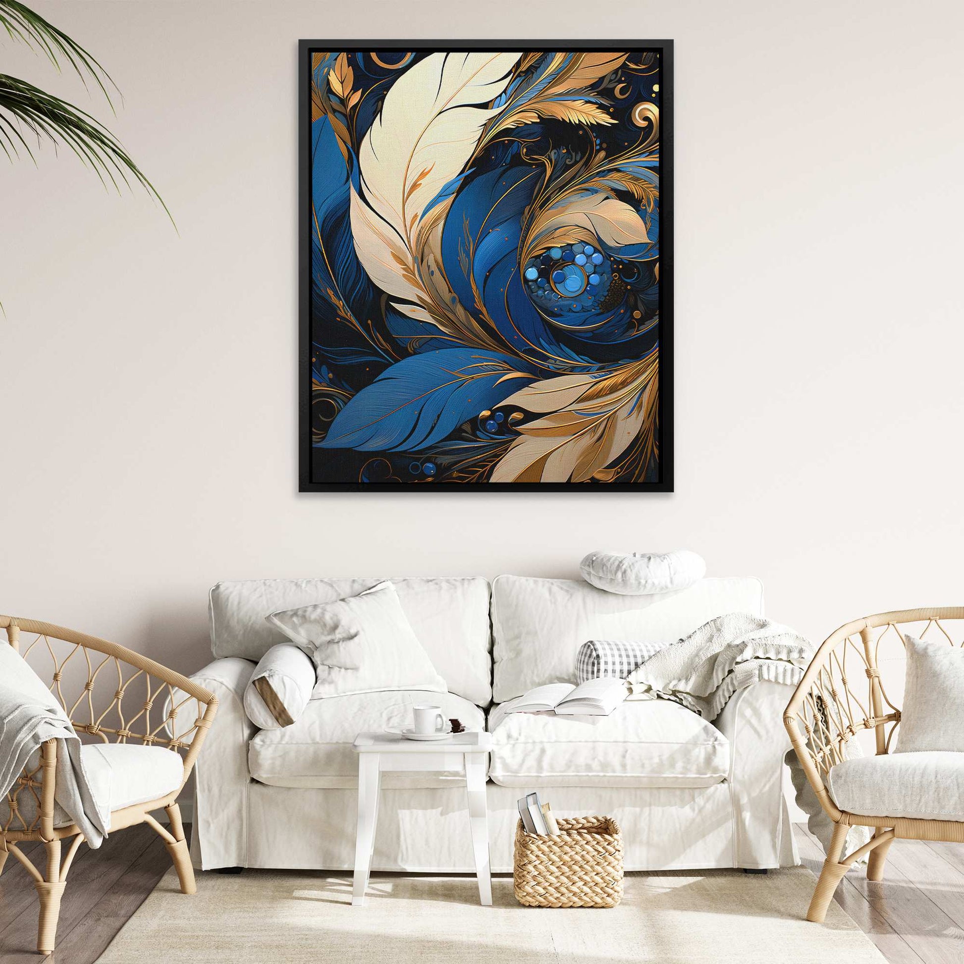 Metallic Blue Feathers - Luxury Wall Art