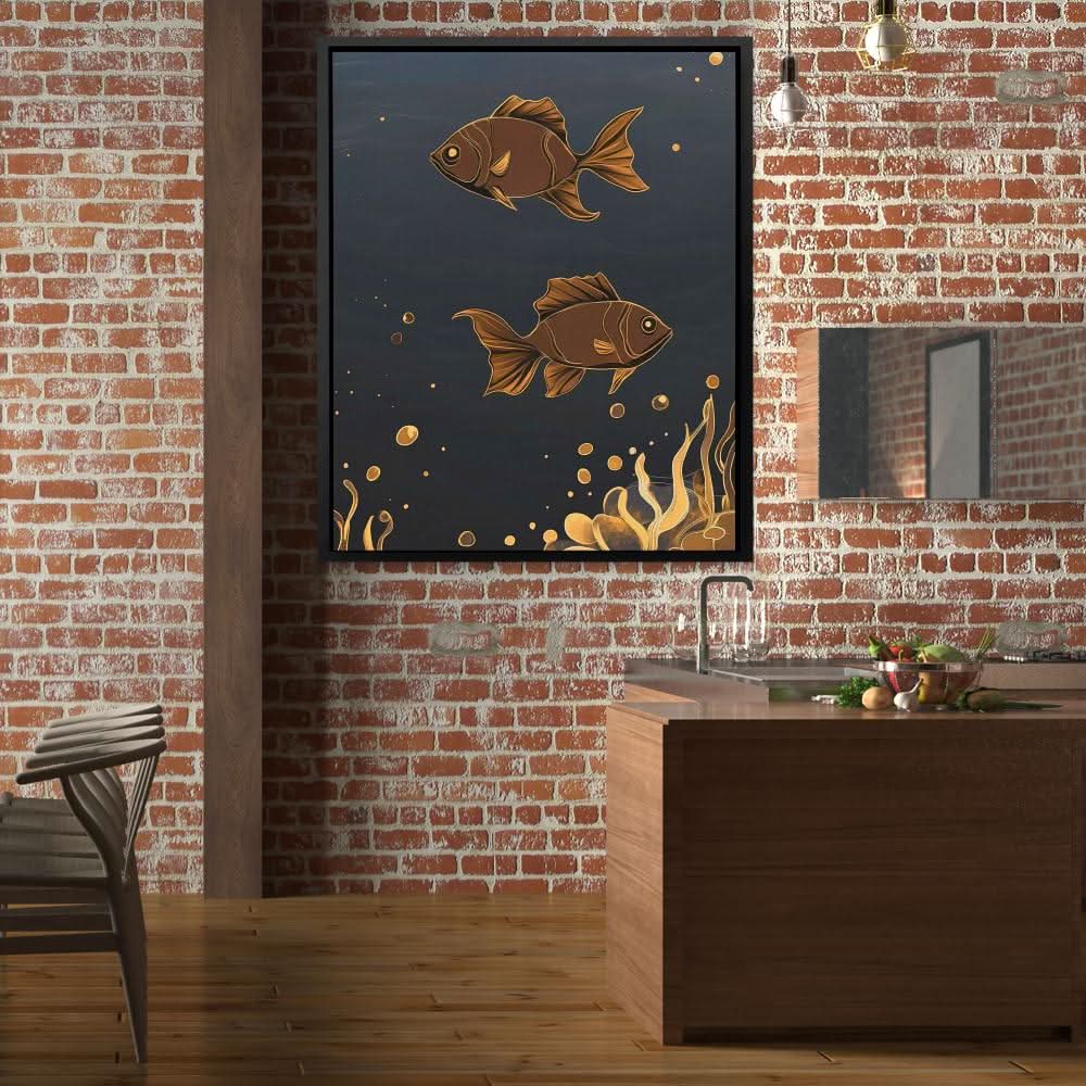 Midnight Currents - Black and Gold Navy Blue Canvas Print