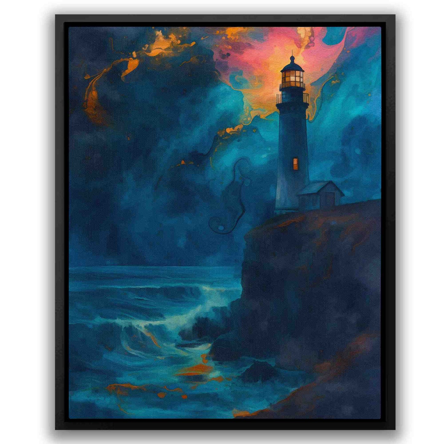 Midnight Lighthouse - Blue Dark Blue Canvas Print