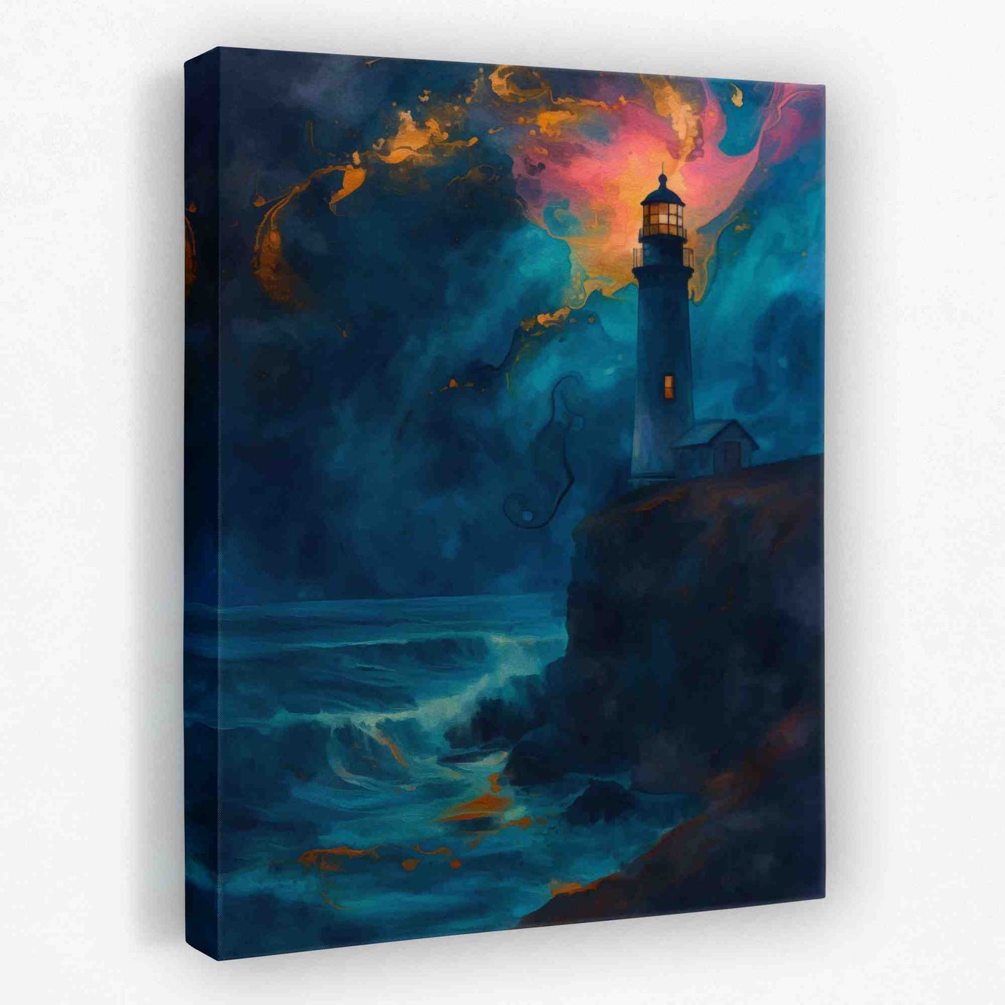 Midnight Lighthouse - Coastal Canvas Wall Art