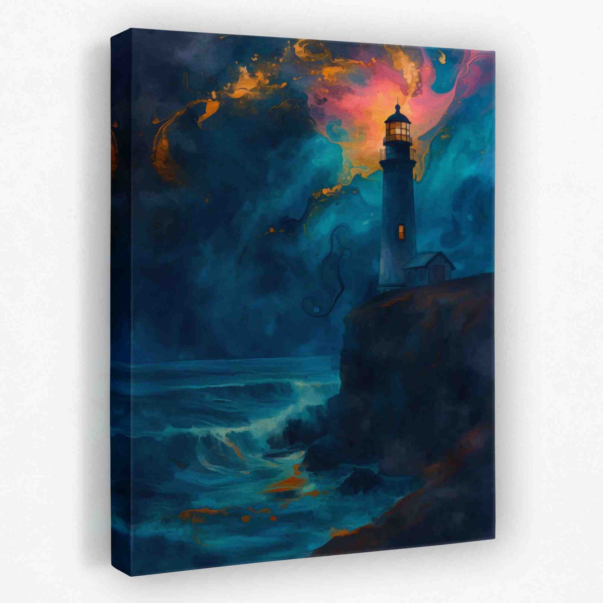 Midnight Lighthouse - Coastal Canvas Wall Art