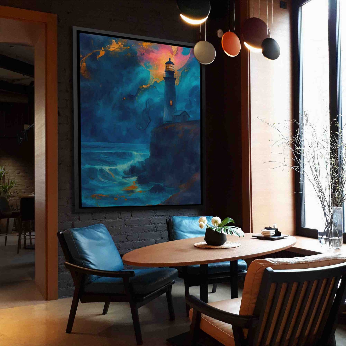 Midnight Lighthouse - Surrealism Blue Canvas Wall Art