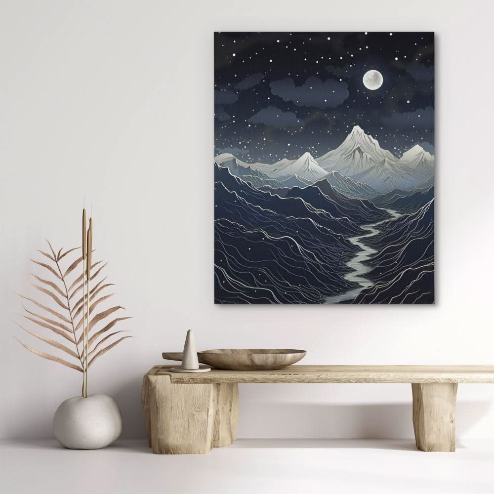 Midnight Mountains - Wall Art in Black Frame