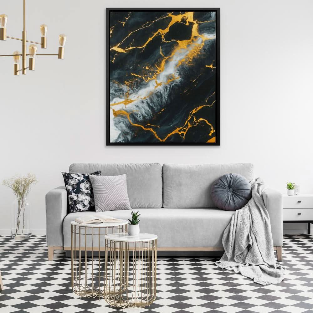 Midnight Veins - Abstract Wall Art in Black Frame