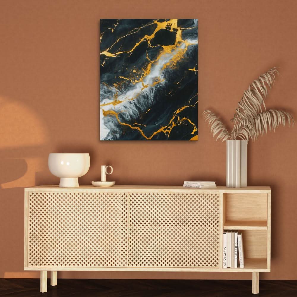 Midnight Veins - Abstract Black and Gold Canvas Wall Art