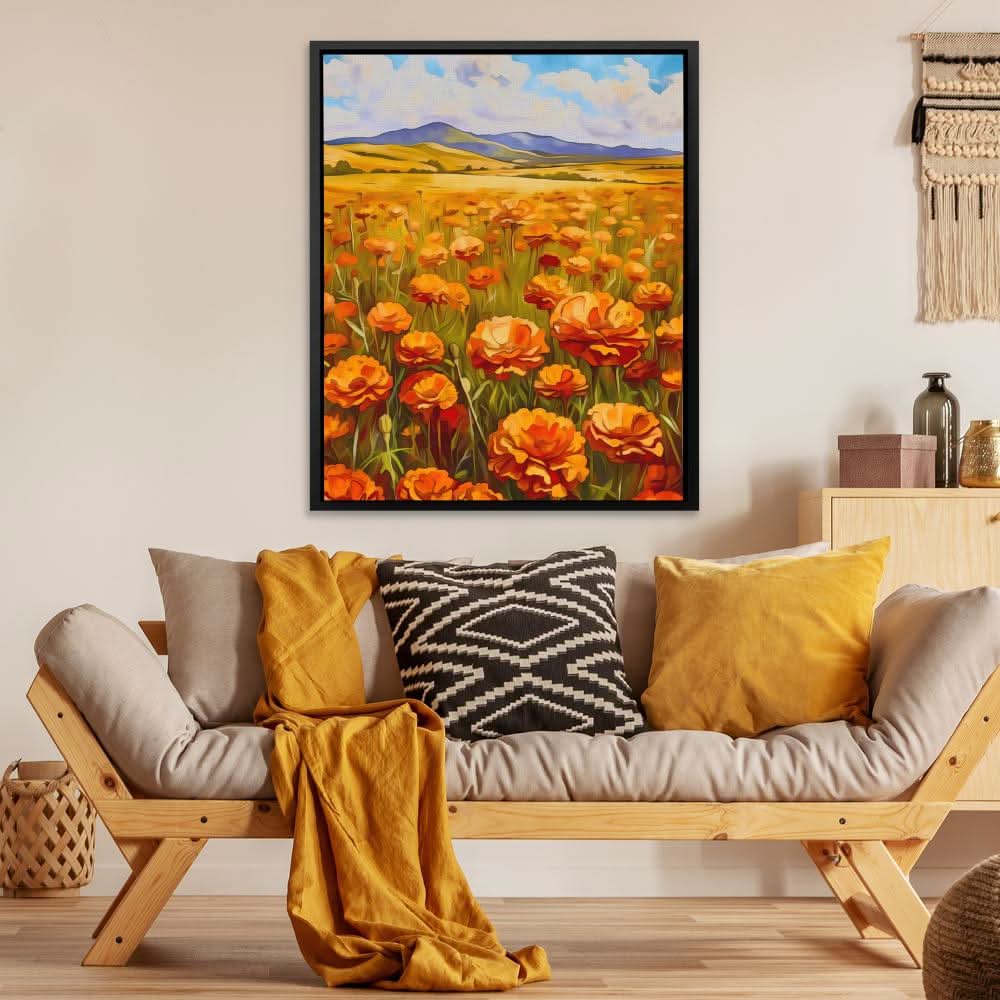 Midwestern Valley - Floral Wall Art in Black Frame