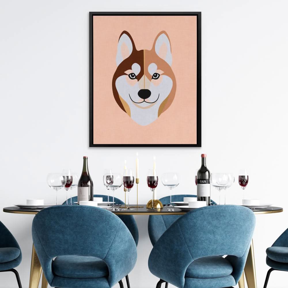 Minimal Husky - Beige Dog Canvas Print