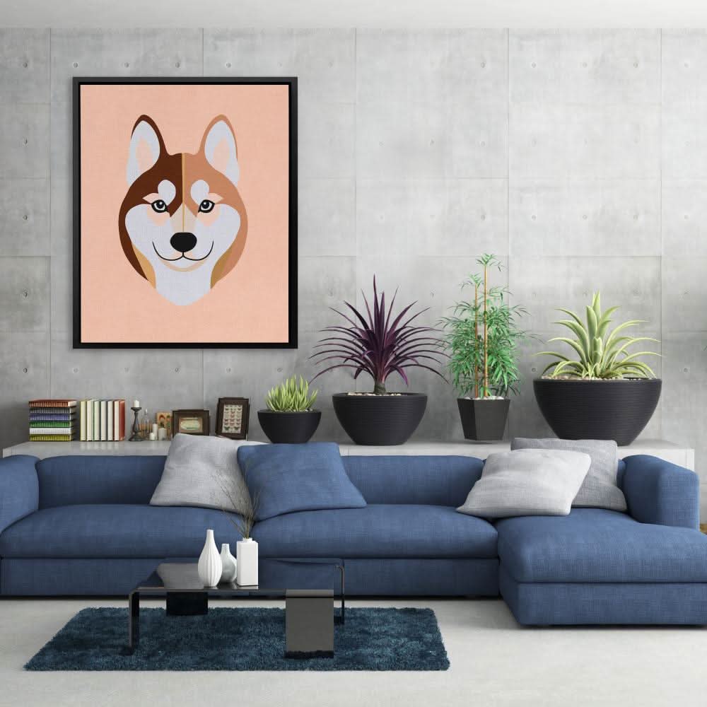 Minimal Husky - Oversized Animals Canvas Wall Art