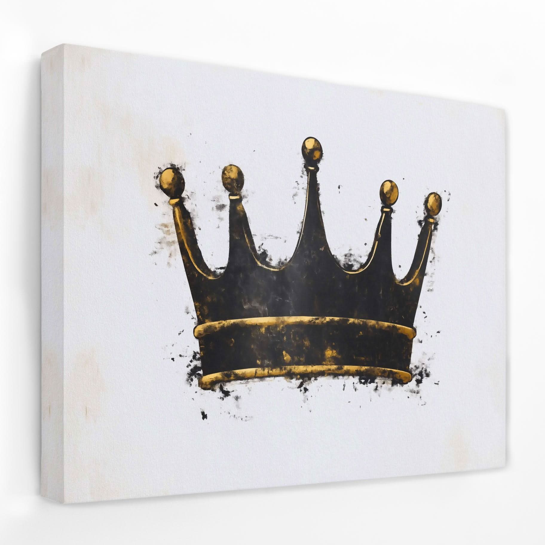 Minimalist Dark Crown - Black Gold and White Canvas Wall Art