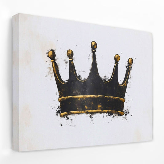 Minimalist Dark Crown - Black Gold and White Canvas Wall Art