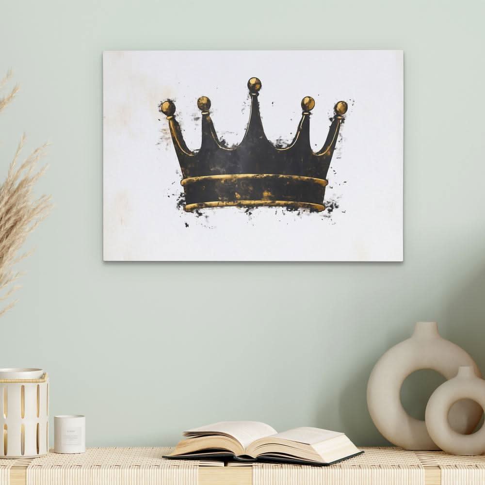 Minimalist Dark Crown - Black and Gold Crown Canvas Print