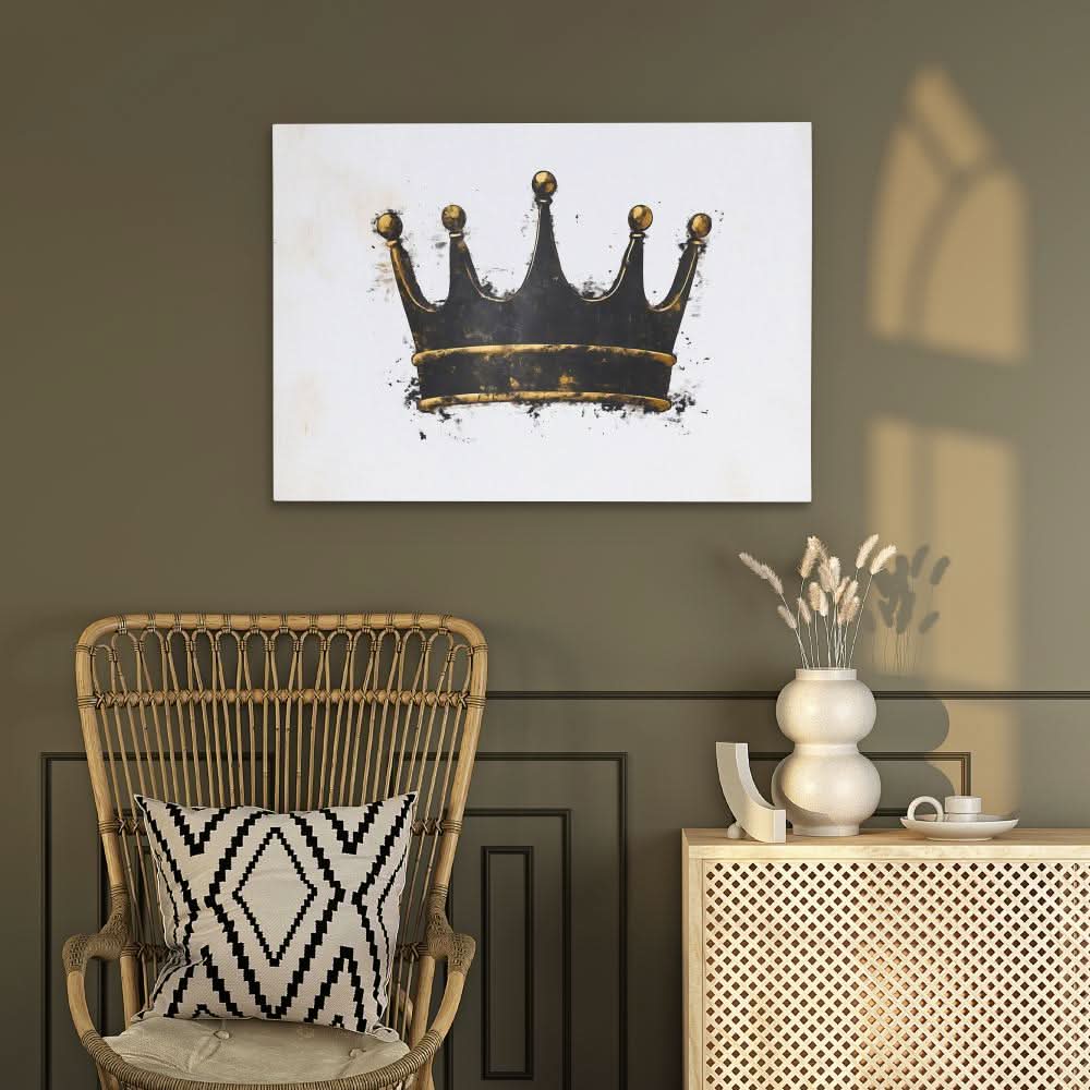 Minimalist Dark Crown - Black Gold and White Art for Home Office