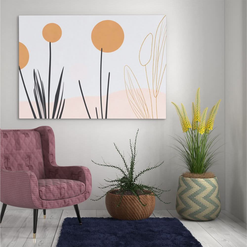 Minimalist Flowers - Minimalist Beige Canvas Wall Art