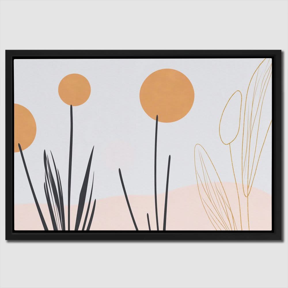 Minimalist Flowers - Beige Line Art Canvas Print