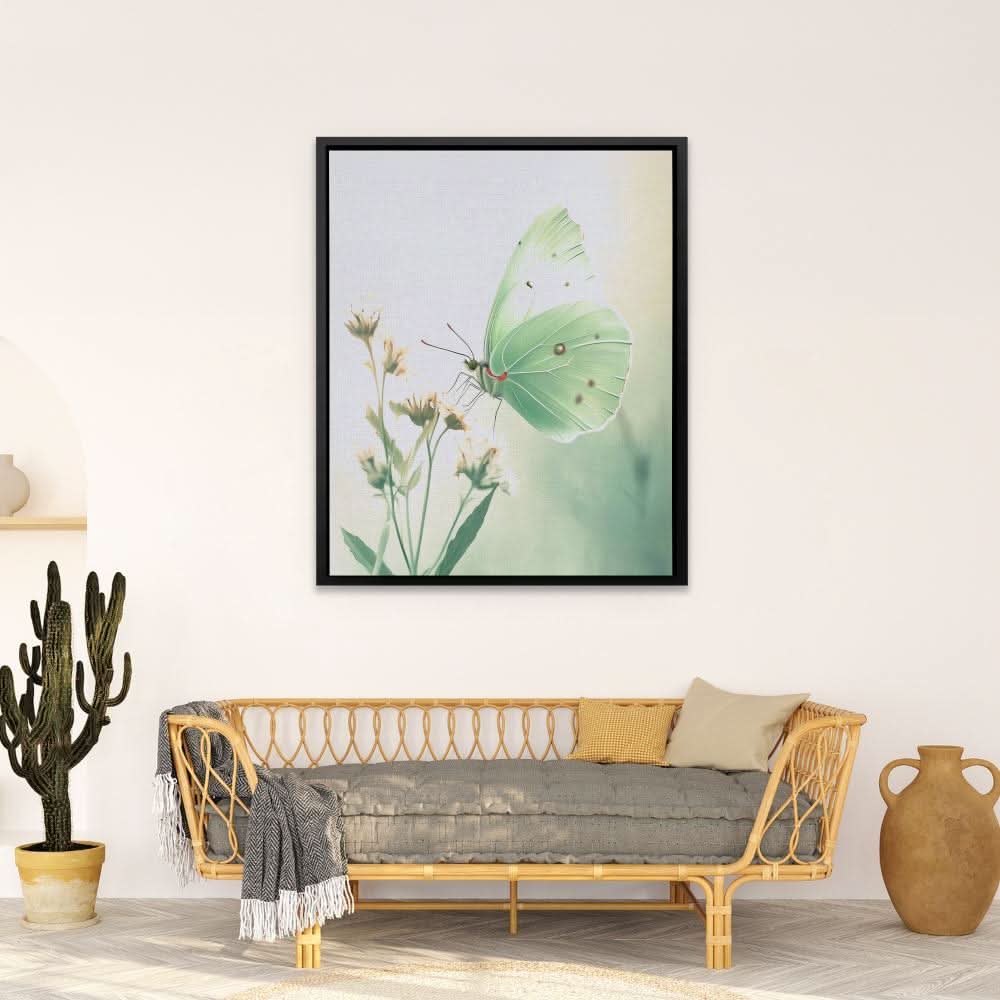 Minted Wings - Minimalist Green Canvas Wall Art