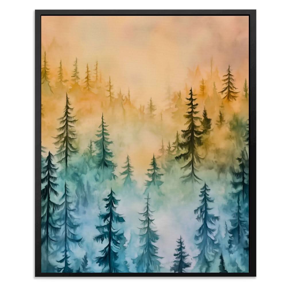 Misty Forest - Nature Wall Art in Black Frame
