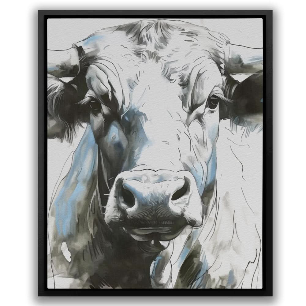 Modern Bull Portrait - Contemporary Neutral Canvas Wall Art