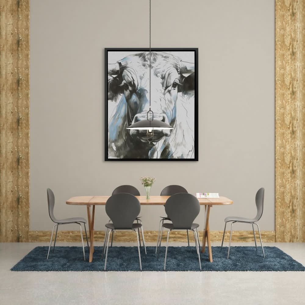 Modern Bull Portrait - Bull Wall Art in Black Frame