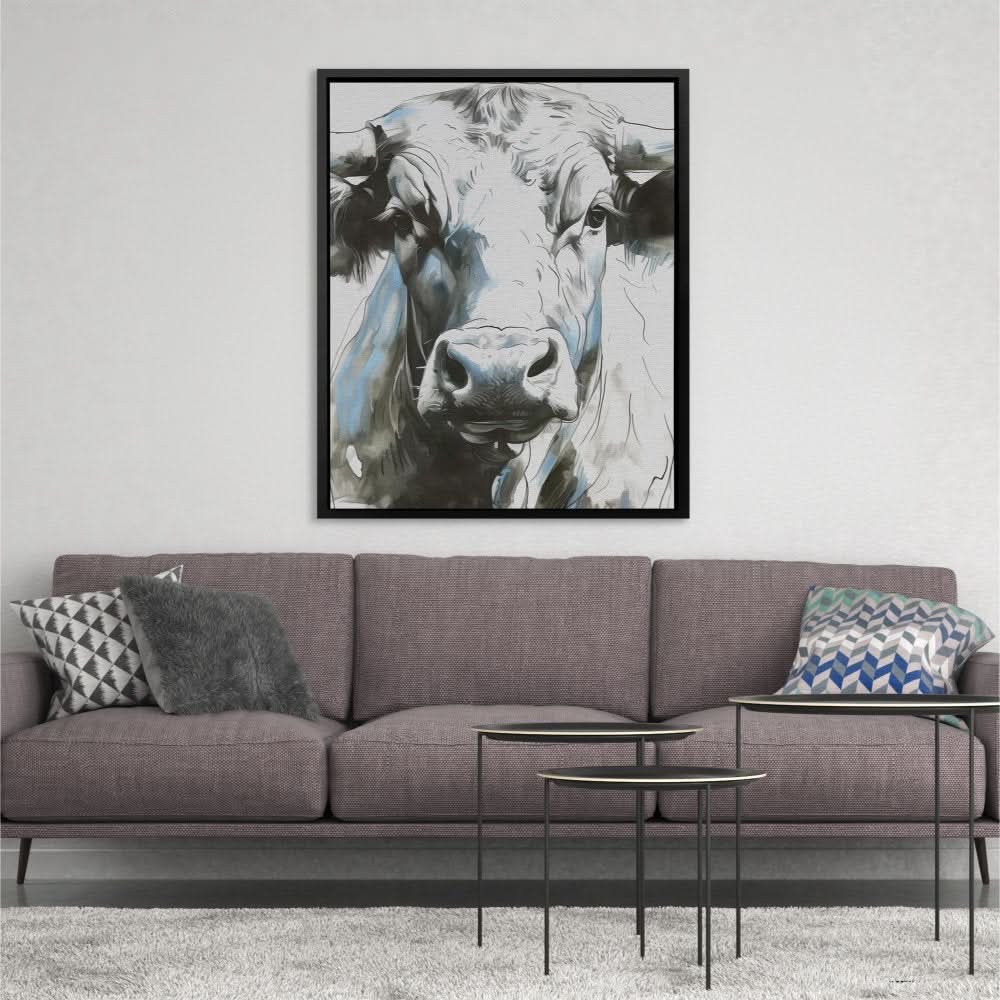 Modern Bull Portrait - Black and White Art for Bedroom