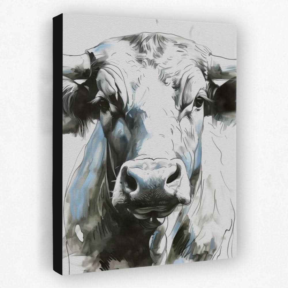 Modern Bull Portrait - Black and White Canvas Wall Art