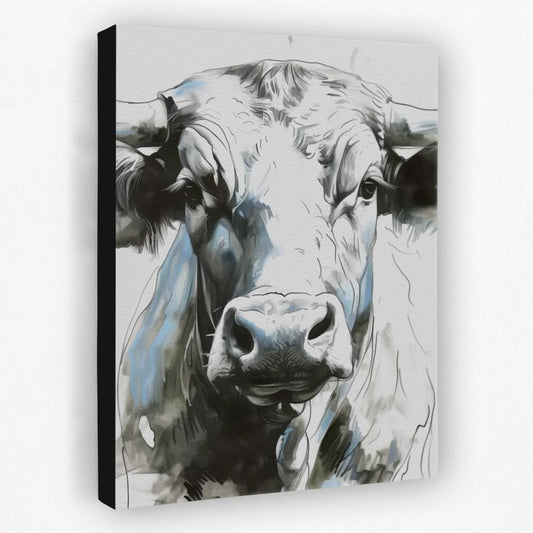 Modern Bull Portrait - Black and White Canvas Wall Art