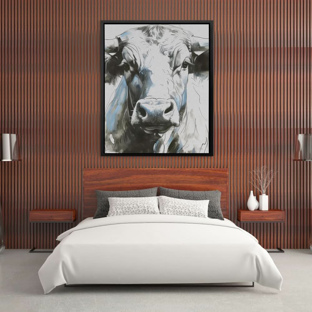 Modern Bull Portrait - Neutral Wall Art for Living Room