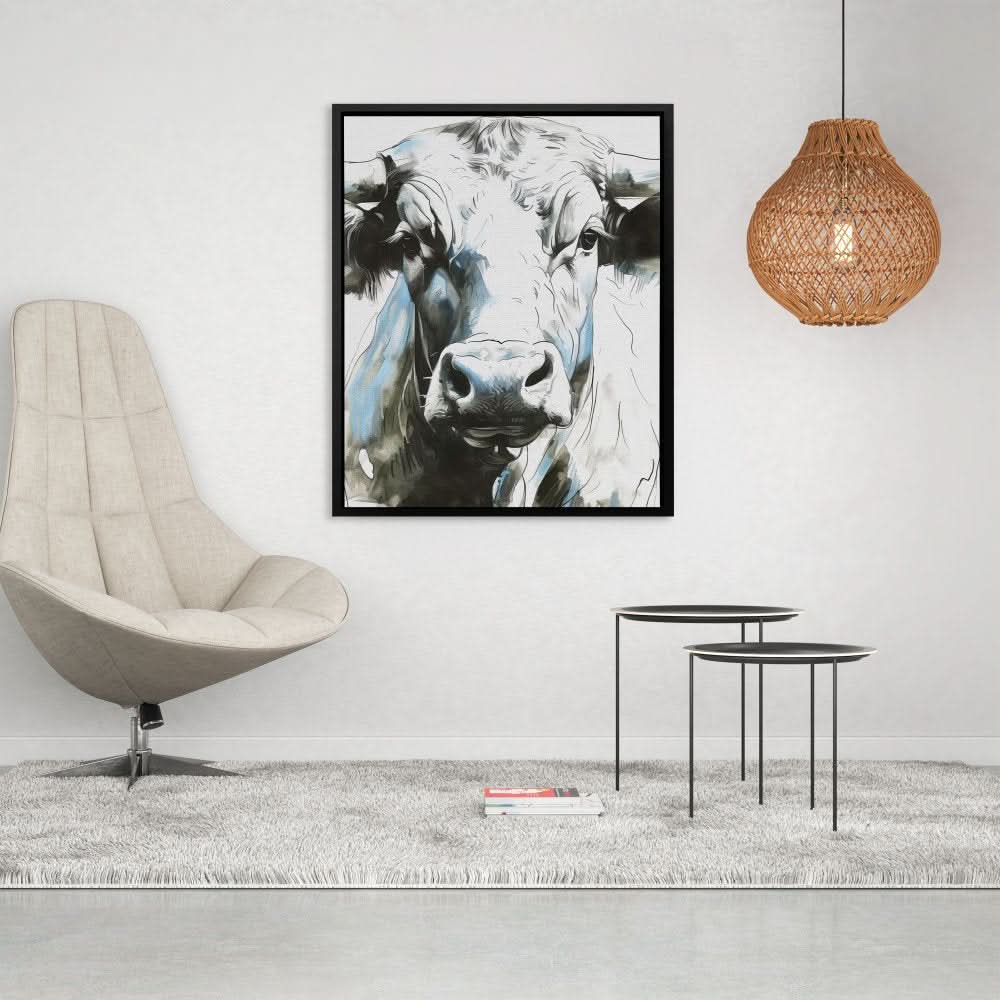 Modern Bull Portrait - Contemporary Wall Art in Black Frame