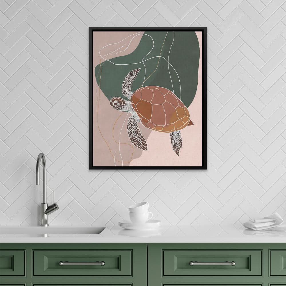 Modern Turtle - Beige Coastal Canvas Print