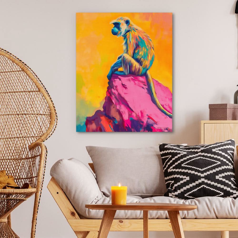 Monkey Sitting on the Cliff - Wall Art in Black Frame