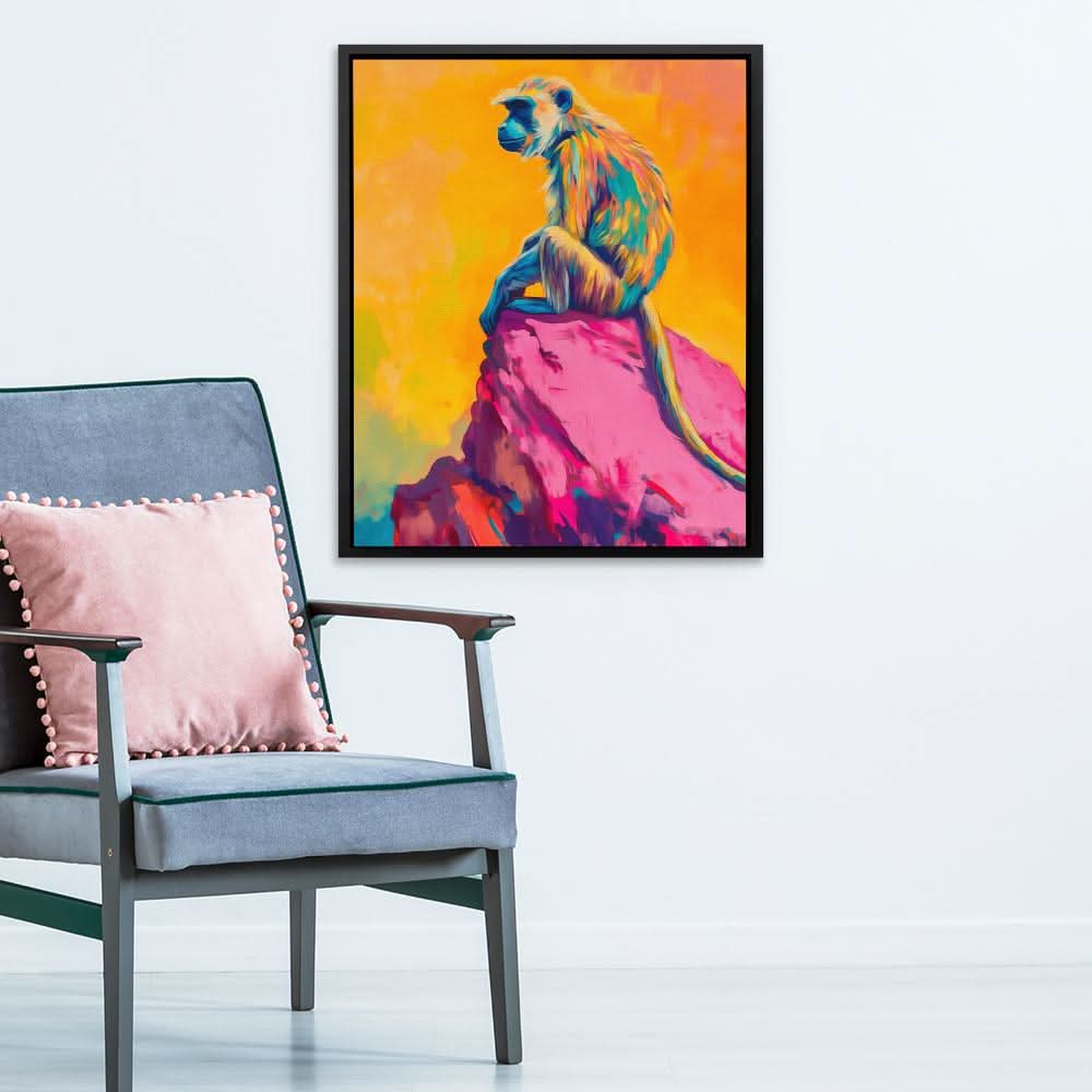 Monkey Sitting on the Cliff - Orange Canvas Print