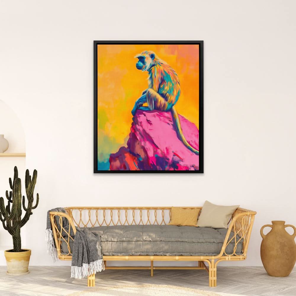 Monkey Sitting on the Cliff - Large Canvas Print