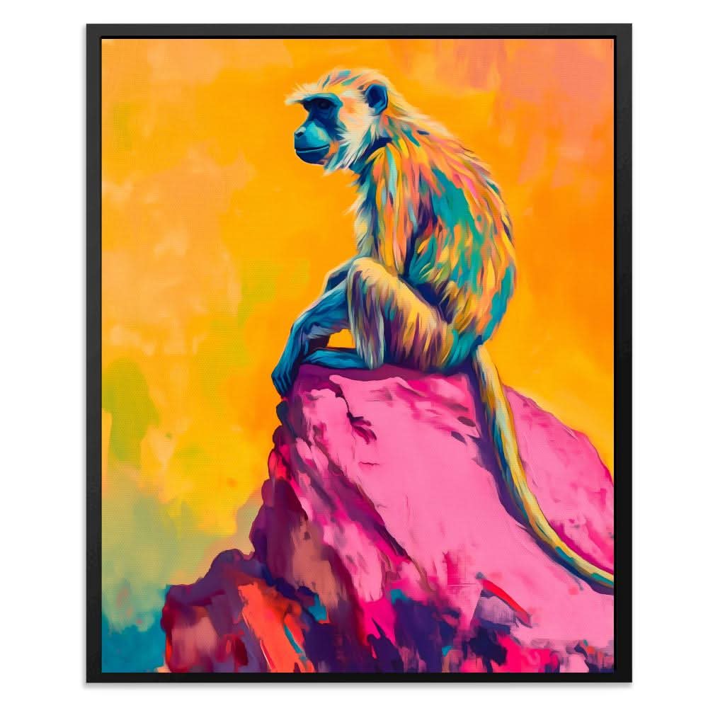 Monkey Sitting on the Cliff - Oversized Monkey Canvas Wall Art