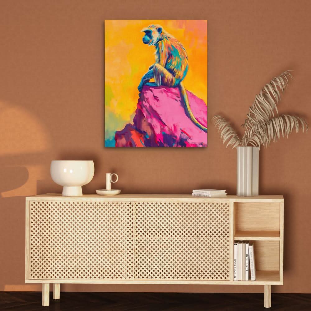 Monkey Sitting on the Cliff - Monkey Wall Art in Black Frame